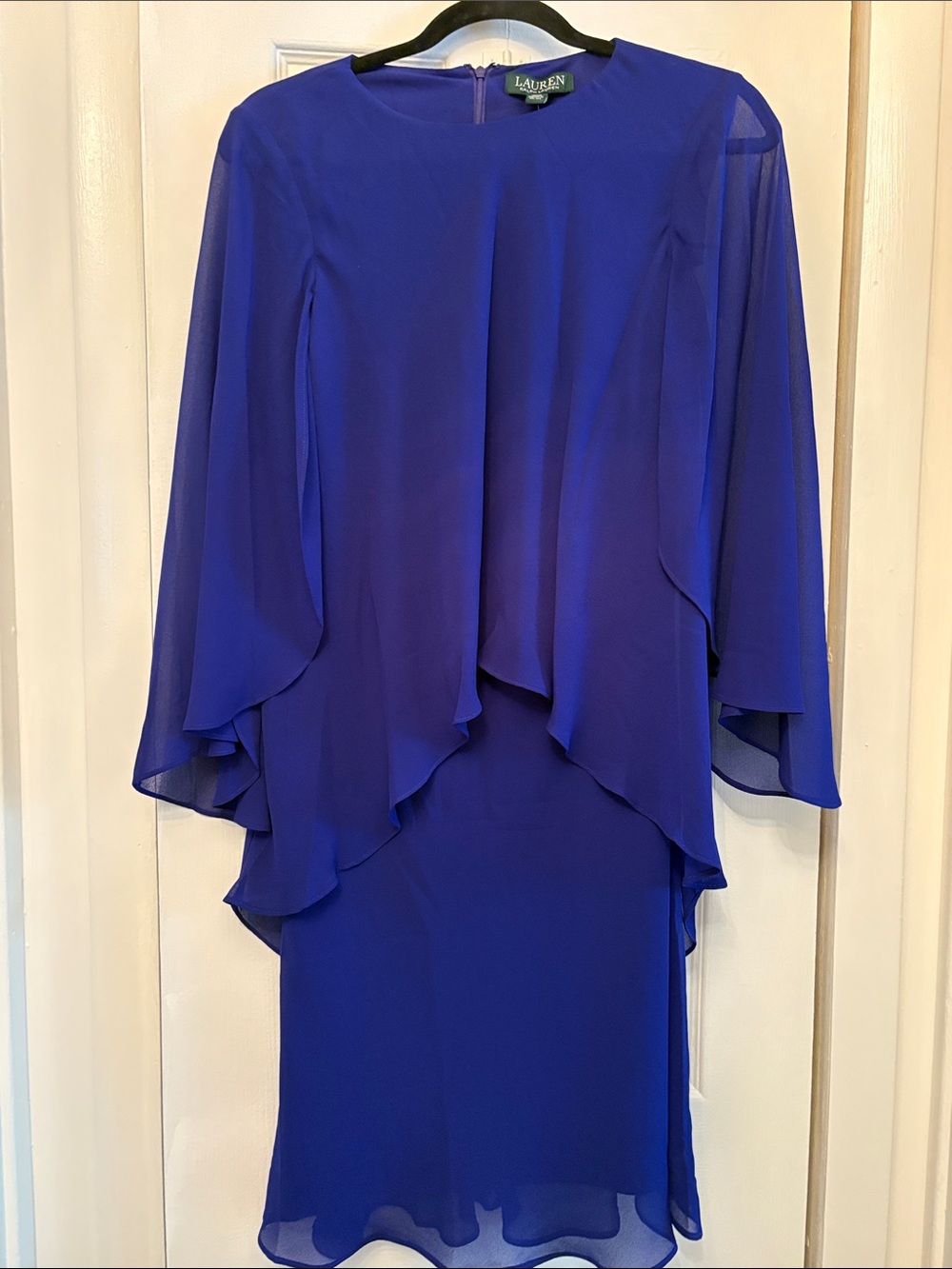 Lauren Ralph Lauren Cobalt Blue Long-Sleeve Layered Chiffon Dress